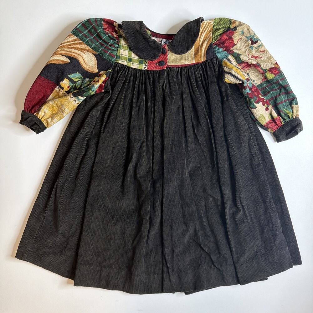Vintage Traditions Pamela Kline Girls Dress Size 3T Corduroy Floral Cottagecore